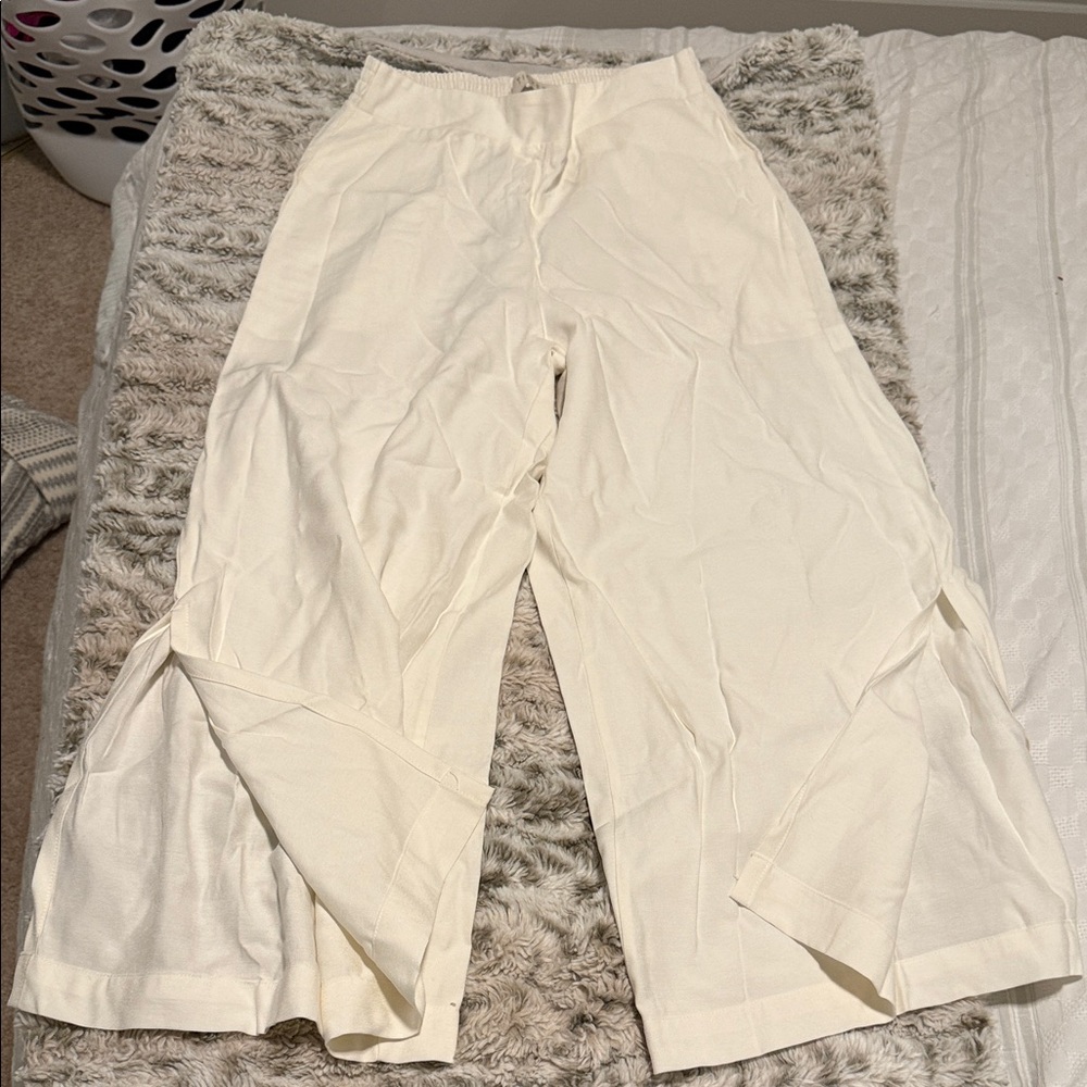 Cream Wide-Leg Pants